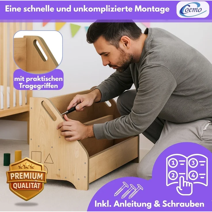 Mein-Regal Bücherbox DOOWY Bücherregal Aufbewahrungsbox MDF Eiche natur 60x24x33 cm – Bild 5