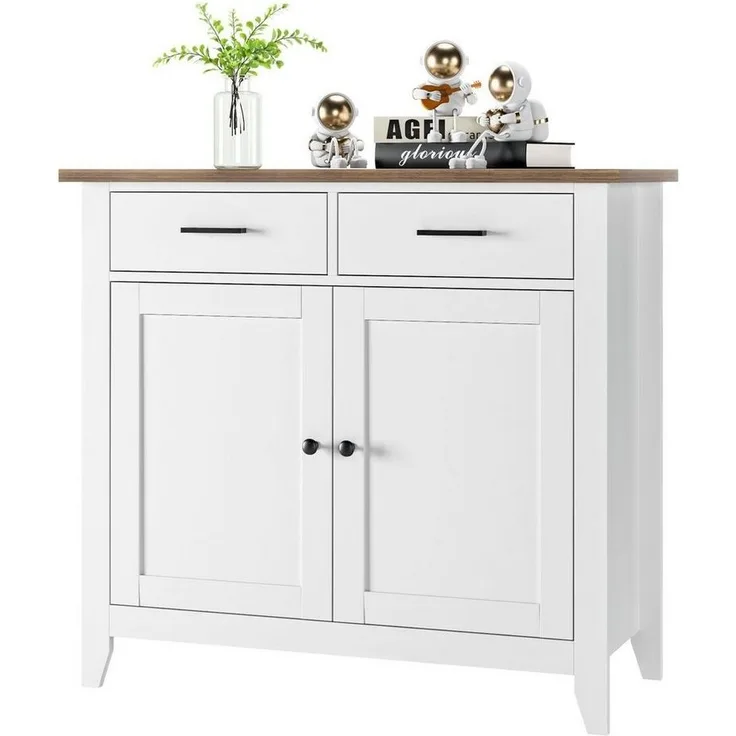 HOMECHO Buffet Sideboard Weiß Küchenschrank mit 2 Schubladen 2 Türen