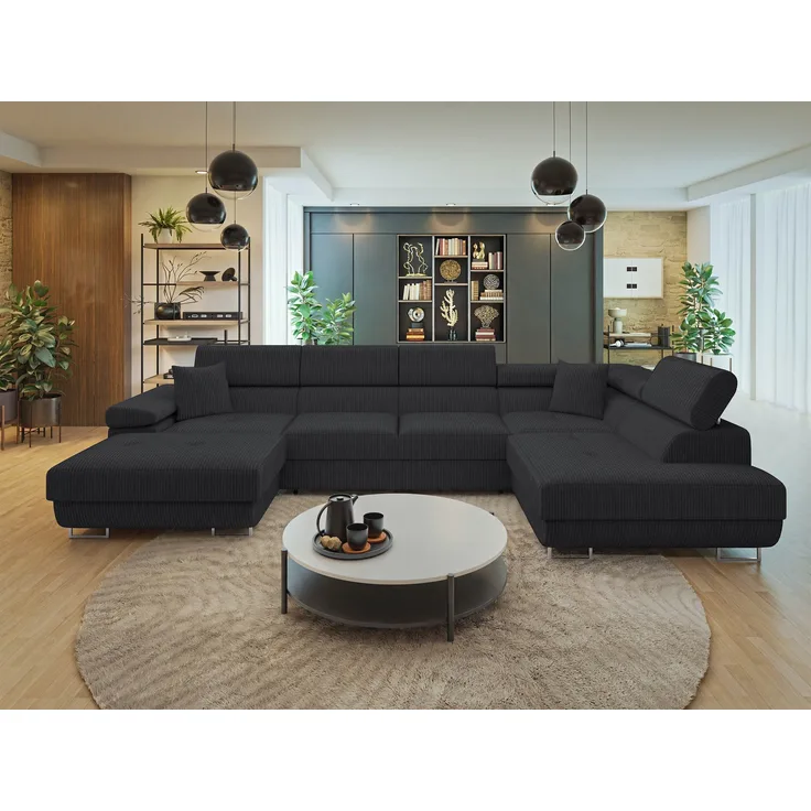 Ecksofa Torezio Bis Cord mit Bettkasten, Schlaffunktion und Einstellbare Kopfstützen (Farbe: Poso 135, Seite: Rechts)