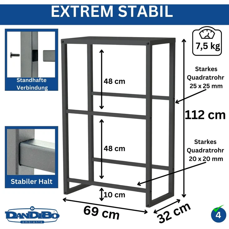 DanDiBo Getränkekistenregal 4 Kisten mit Ablage Schmal Metall Stehend 96547 Getränkekistenhalter 112 cm Getränkekistenständer Flaschenkistenregal – Bild 2