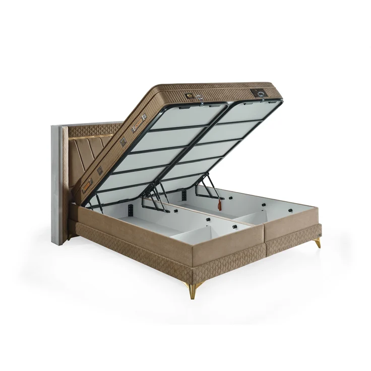 Schlafzimmer-Set "Elvina" – Bett mit Bettkasten mit Matratze, Nachttisch, Kommode, Bettbank-Braun – Bild 13