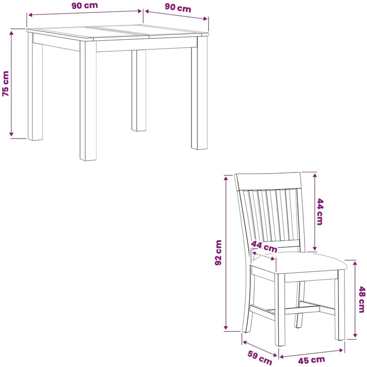 vidaXL Essgruppe DEVENTER 5 stk. Grau 90 x 90 x 75 cm Massivholz Eiche 3430332 – Bild 8