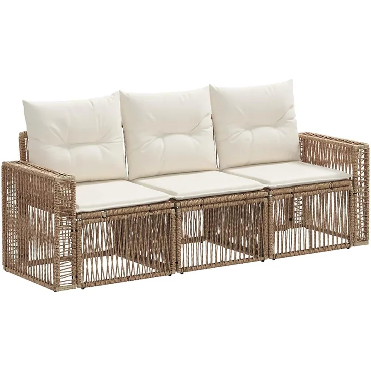 vidaXL Gartensofa-set 3 stk. 3-Sitzer Beige und Cremeweiß Poly-Rattan 3435042