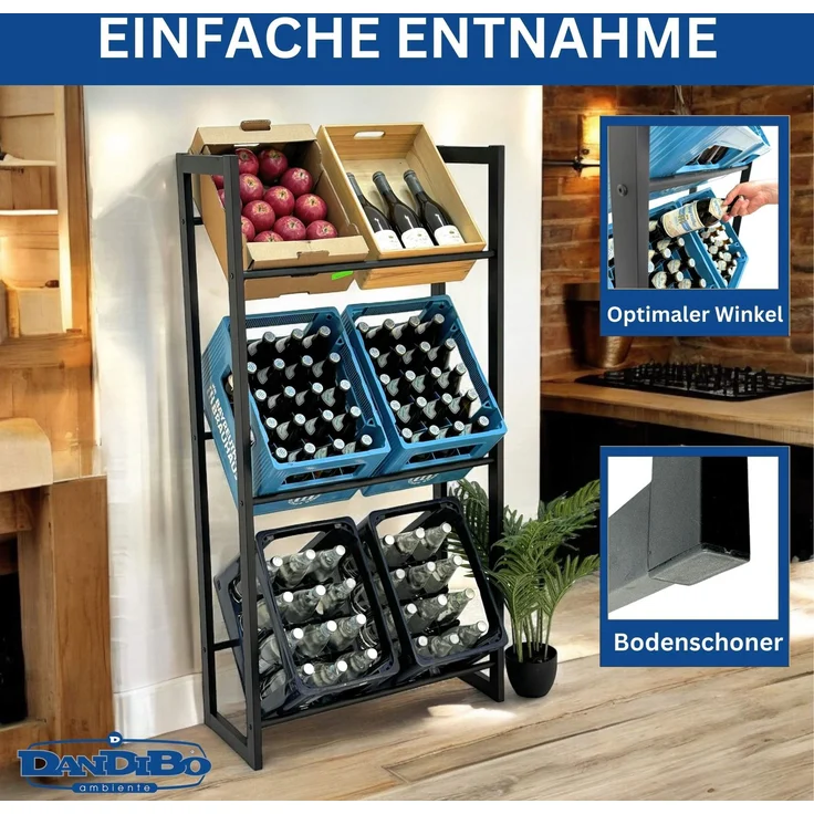 DanDiBo Getränkekistenregal 6 Kisten Schwarz Metall Stehend 96563 Getränkekistenhalter 71 cm Obstkistenständer Flaschenkistenregal – Bild 3