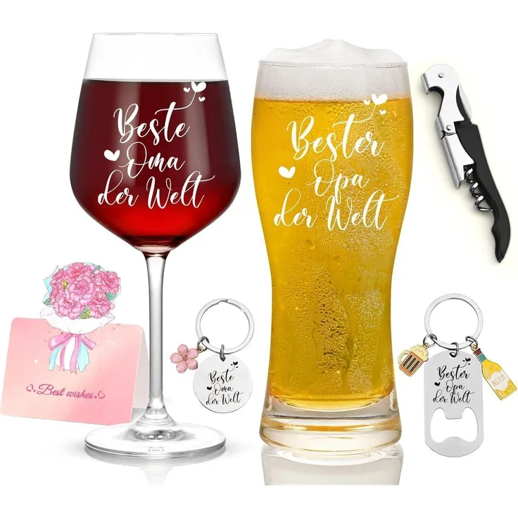 Weinglas und Bierglas Set mit Gravur - Oma und Opa Geschenke