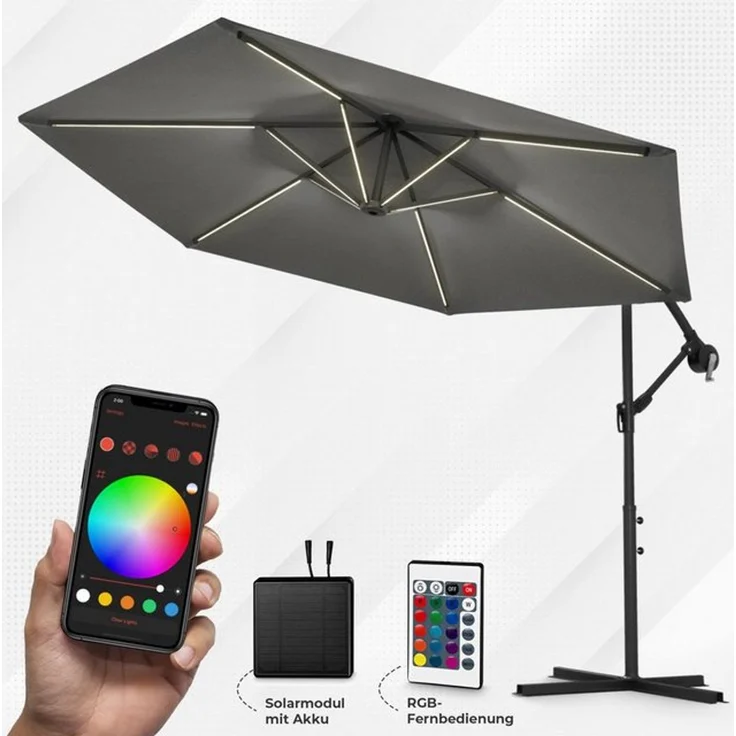 Swing&Harmonie Sonnenschirm mit RGB Beleuchtung LED Ampelschirm Garten Schirm, 300 / 350 cm inkl. Fernbedienung, APP Steuerung – Bild 4
