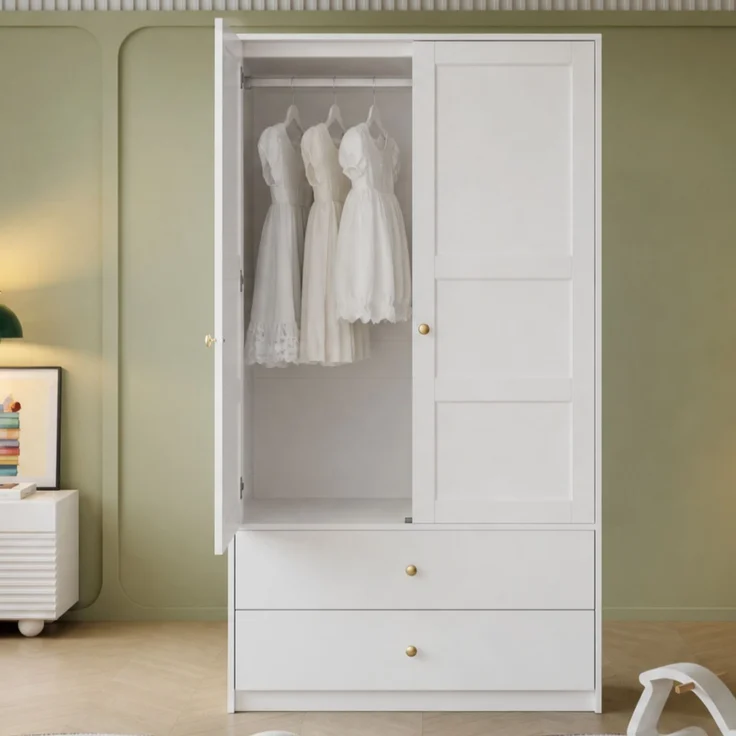 CHICFURN Kleiderschrank 100x180x48 cm mit 2 Türen, 2 Schubladen und Kleiderstange – Weiß – Bild 5