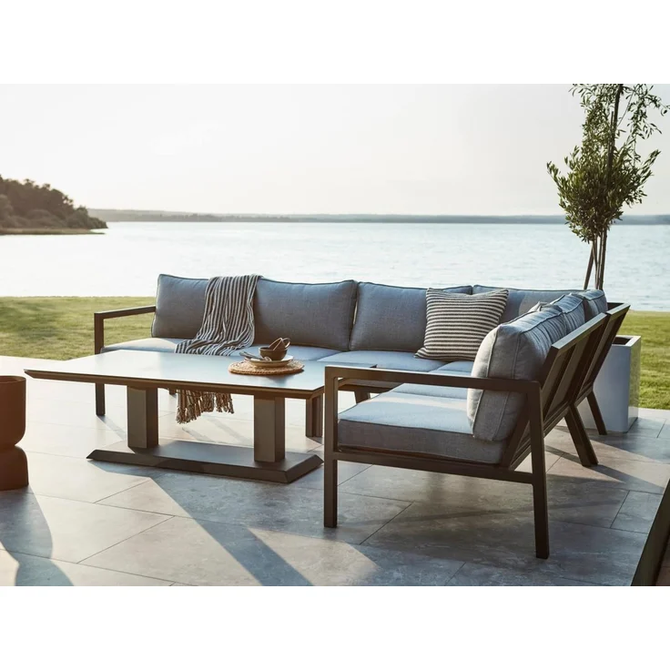Gartencouchtisch Heis, aus Aluminium und Glas, modern, höhenverstellbar, schwarz – Bild 3
