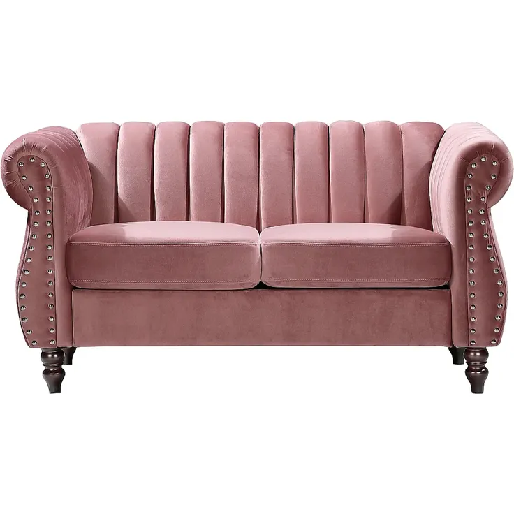 Vente-unique - TRUMBO Couchgarnitur SamtStoff Puderrosa - B 78 cm x H 77 cm x L 150 cm195 cm – Bild 5