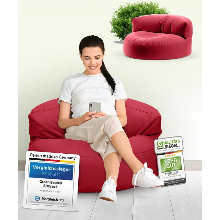 Green Bean® Sitzsack Sofa mit Füllmaterial - Lounge im Sitzsack-Design 90x50cm mit ergonomischer Rückenlehne & waschbarem Bezug - Indoor und Outdoor geeignet in Rot – Bild 10
