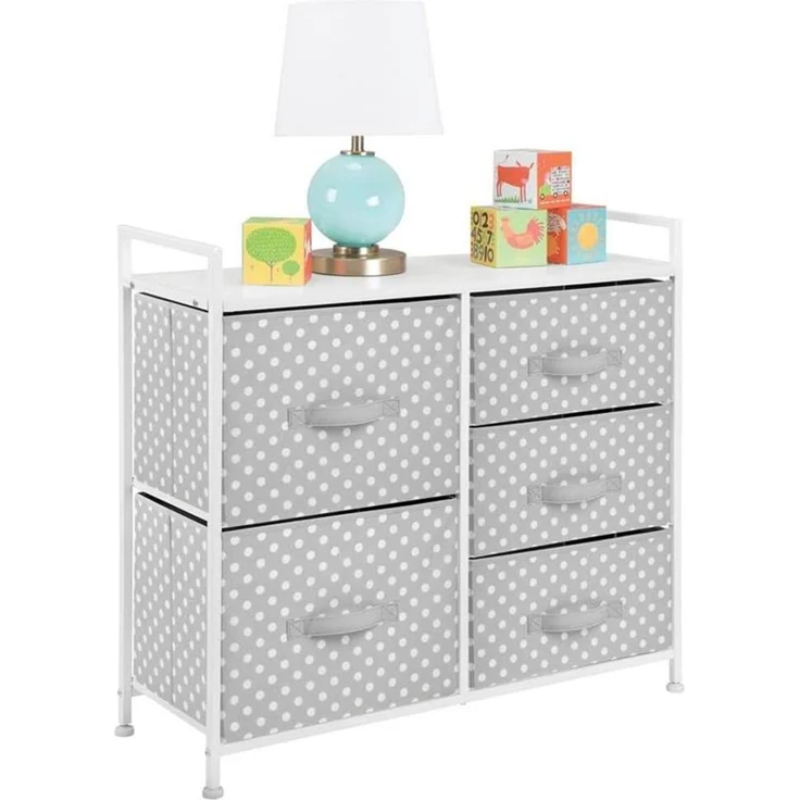 Kommode Kinderzimmer 5 Schubladen Stoff Metallgestell grau/weiß 82cm mDesign – Bild 5