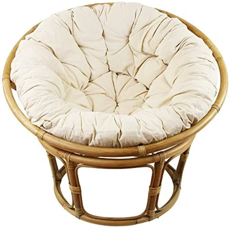 3tlg. Rattan Relaxsessel Papasan Kissen Sessel Korbsessel Lounge + Kissen natur