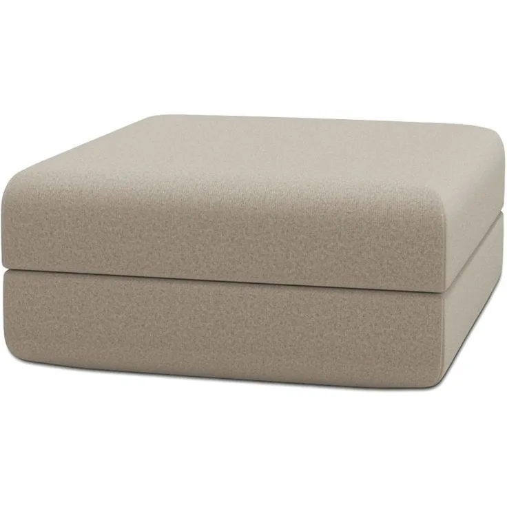 Beigefarbener Pouf aus glattem Stoff