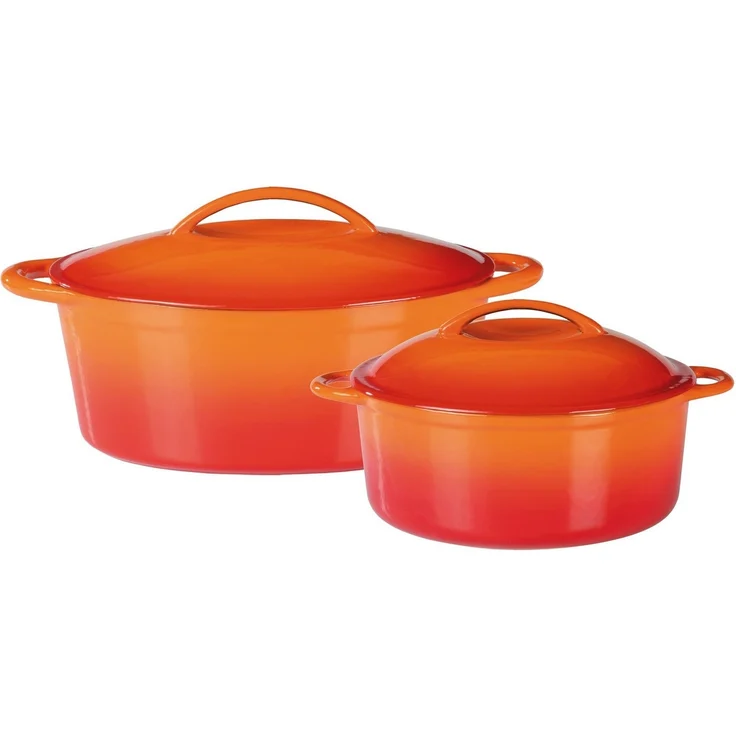 GSW Topf-Set Orange Shadow, Gusseisen (Set, 4-tlg, 1x Kochtopf Ø 24 cm, 1 x Bräter 32x25 cm, je mit Deckel), Induktion – Bild 5
