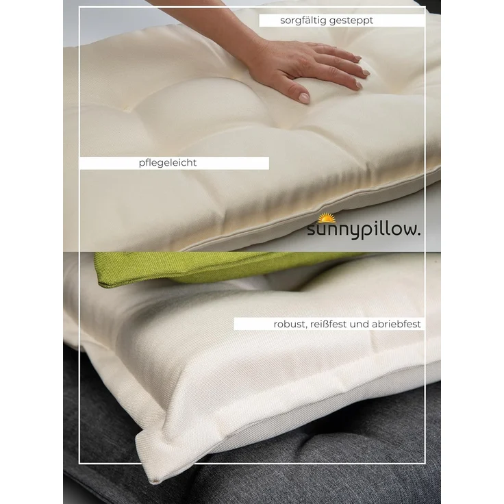 sunnypillow 2er Set Gartenstühle und Gartenstuhlauflagen Hochlehner | 120 x 50 x 9 cm Hochlehner Auflage wasserdicht UV-lichtecht | Klappstuhl für Garten Polsterauflagen Stuhlauflage | Cremefarben – Bild 6