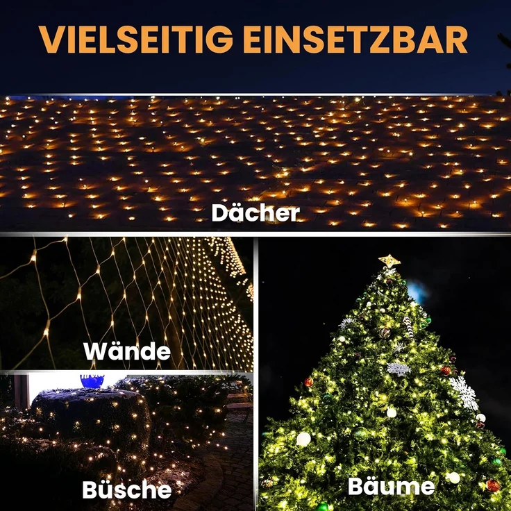 Gartenpirat LED-Lichternetz flexibel 3x2 m 4x2 m oder 3x3 m 200 LED warmweiß mit Timer-Funktion Lichterkette Netz Beleuchtung außen innen – Bild 6