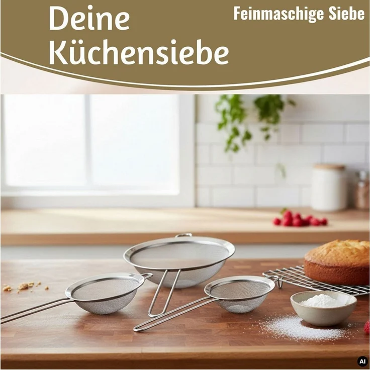 LS-LebenStil Küchensieb Edelstahl Siebe 3´er Set 8cm 14cm 20cm mit Aufhängeösen, Edelstahl, (Abtropfsieb Passiersieb Mehlsieb Teesieb mit Aufhängeöse, 3-St, Küchensieb Set mit 8 cm 14 cm 20 cm Siebdurchmesser), Nudelsieb Feines Haarsieb Mehlsieb für Kü... – Bild 3
