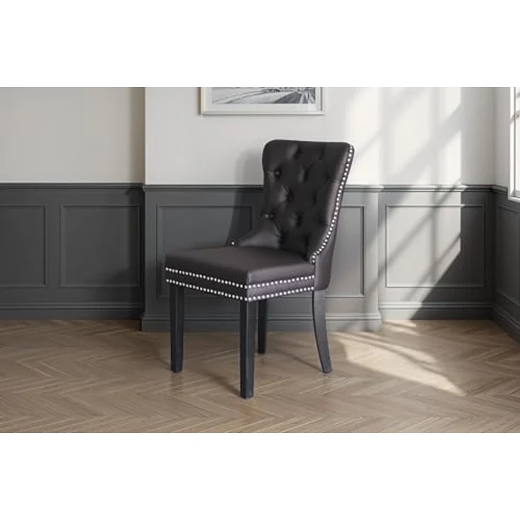 byLIVING Esszimmerstuhl 2er Set Domino/Kunstleder Dunkelbraun/Gestell Massivholz schwarz/B 48,5, H 93, T 61 cm – Bild 2