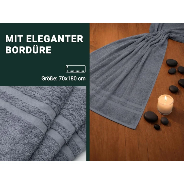 ZOLLNER 2er Set Saunatücher, 100% Baumwolle, 70x180 cm, grau – Bild 4