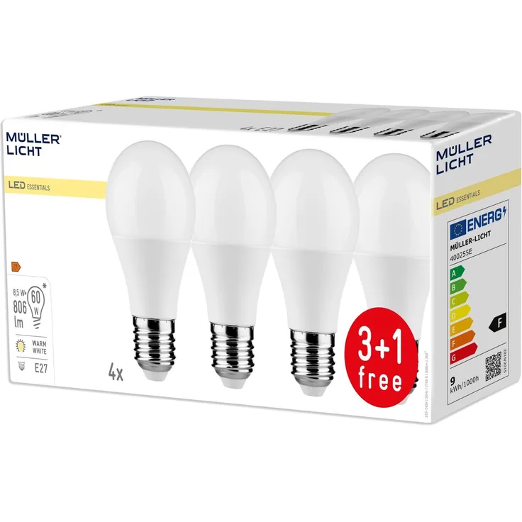 Mueller-Licht 400255 LED E27 Gluehlampenform 10W = 60W Warmweiß (Ø x L) 60x10, mm Weiß