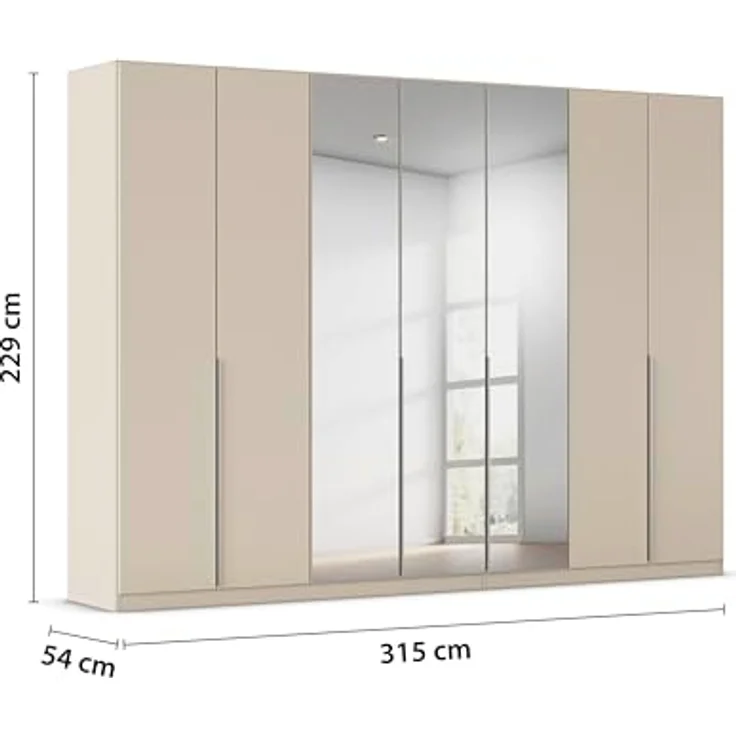 Rauch Möbel Alabama, Kleiderschrank für Schlafzimmer, Kinderzimmer, Wohnzimmer, Garderobe, Flur, 7-türig, Spiegel, mit Zubehör Premium, Farbe Beige, Breite 315 cm – Bild 3