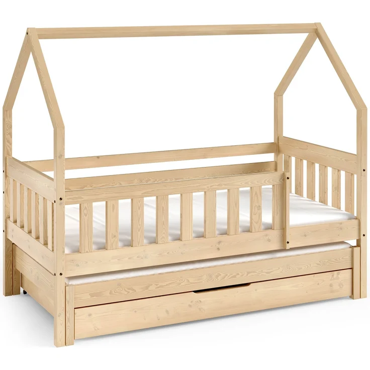 Jerpax Kinderbett NINA mit Matratze und Schublade, Kinderbett mit Unterbett, Doppelbett, Kiefer, 160x80 cm – Bild 2