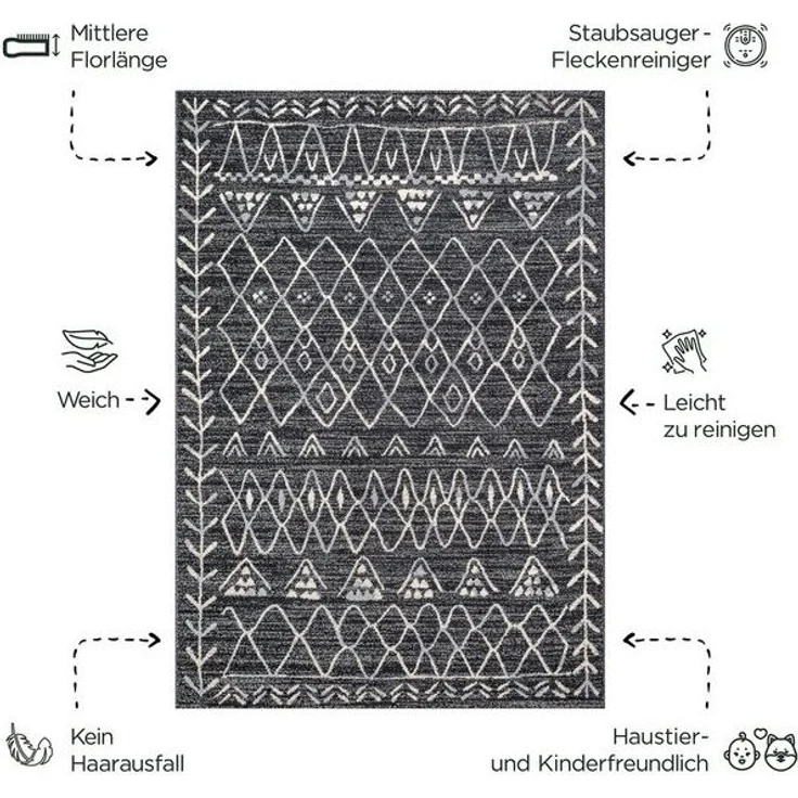 Sanat Teppich Boho 8200, rechteckig, Höhe: 10 mm, Kurzflor, robust, Boho, Scandic, für Fussbodenheizung geeignet – Bild 4