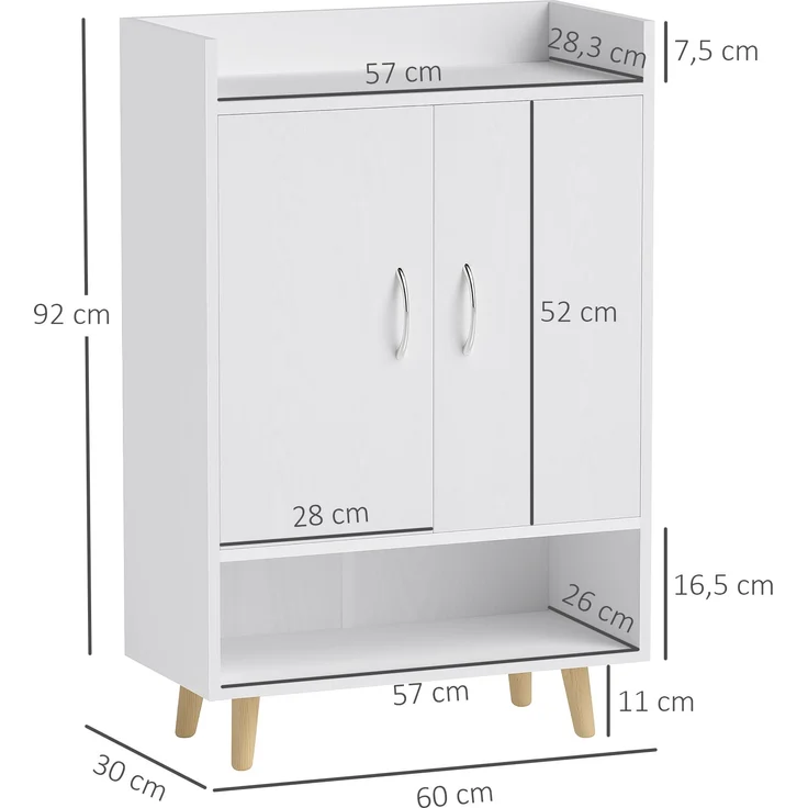 Schuhschrank Schuhkommode schmal 30cm mit Holztür 3 Regalen Massivholzbeinen kippfest – Bild 8