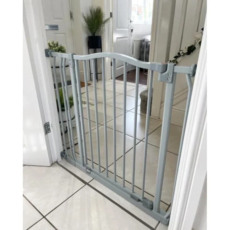 Safetots Treppenschutzgitter mit gebogenem oberen Teil, 71cm - 80cm, Matt Grau, Treppenschutzgitter mit Druckbefestigung, Babygitter für Türen – Bild 7