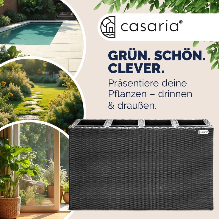 Casaria Poly Rattan Blumentopf herausnehmbar Schwarz – Bild 4