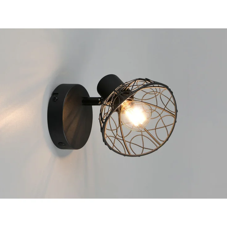 Wandstrahler YAKO Metall Schwarz mit Drahtgeflecht Lampenschirm, Höhe 14cm – Bild 3