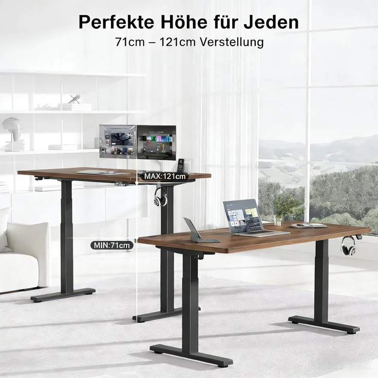 Devoko Höhenverstellbarer Schreibtisch 160x80 cm elektrisch, Höhenverstellung 71-121 cm mit Smart Control, 120 kg Tragkraft, für gesundes Arbeiten – Bild 3