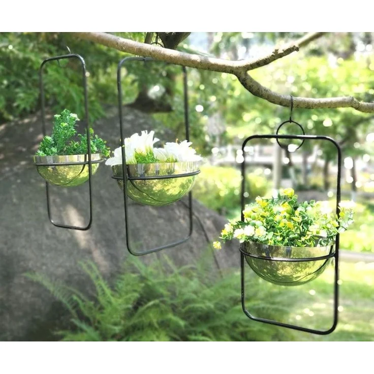 DanDiBo Blumenampel Innen Metall Wand Hängepflanzen 96083 3er Set mit Topf Silber Pflanzenhänger Blumenhänger Topfhänger Blumen Blumentopfhänger Hängetopf – Bild 5