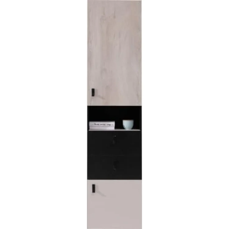 Jugendzimmer Spuki in Schwarz, Eiche & Beige in 4 Varianten oder als Einzelmöbel - 8 teilig , Eckkleiderschrank + Regalschrank groß + Schreibtisch + Wandregal 1 + Standregal + Jugendbett 90x200cm mit belüfteter Matratzenauflage + Matratze – Bild 4