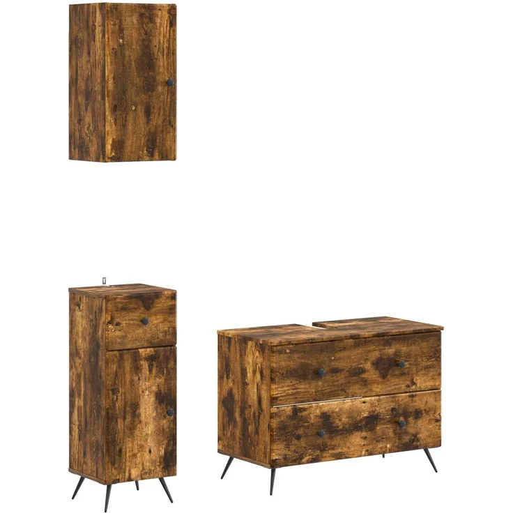 vidaXL 3-teiliges Badezimmer-Schranksystem BREDA Raucheiche 3417806 – Bild 2
