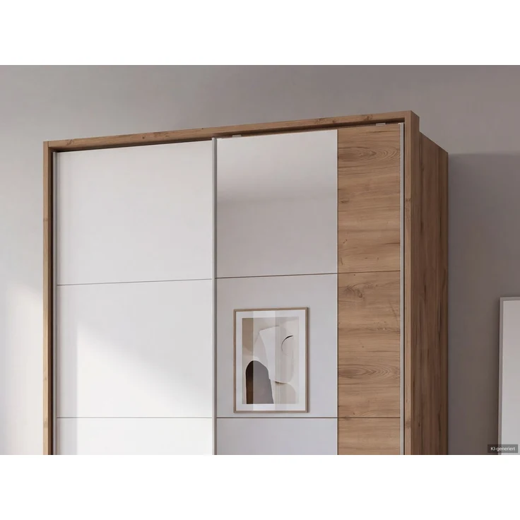 Schwebetürenschrank 2trg. Kleiderschrank 138 cm Eiche Weiß Spiegel Passepartout – Bild 5