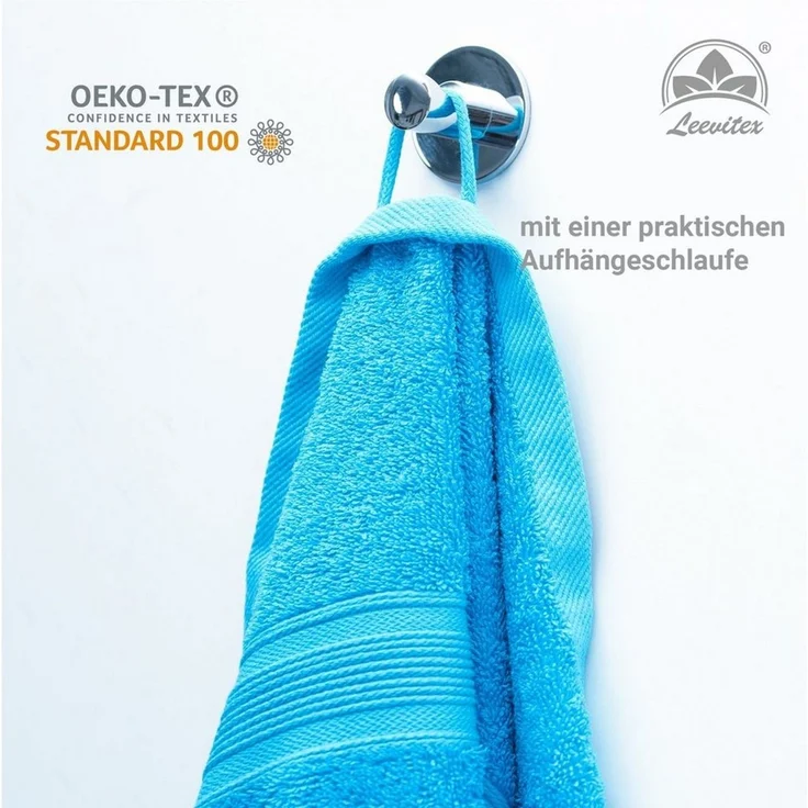 leevitex® Saunatuch, 80x200 cm, 100% Baumwolle, saugstark und fusselfrei, Frottee (1-St), OEKO-TEX® STANDARD 100 zertifiziert, gestreifte Bordüre – Bild 3