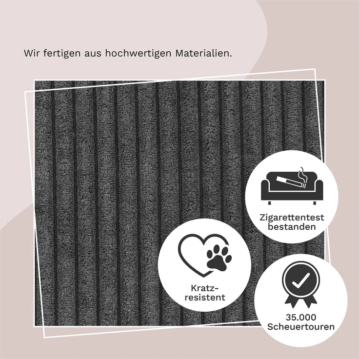 Lycce Bankauflage Klemmkissen mit Leiste - Cord, Polsterung, rutschfest Grau 8x40x38cm – Bild 5