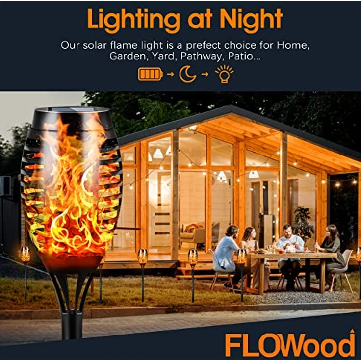 FLOWood Solarleuchten für Außen Garten, 6 Stück, 12LED Solarlampe für Außen Solar Fackel Gartenfackeln, IP65 Wasserdicht Solarlampe, Weg, Hinterhöfe, Rasen1 – Bild 6
