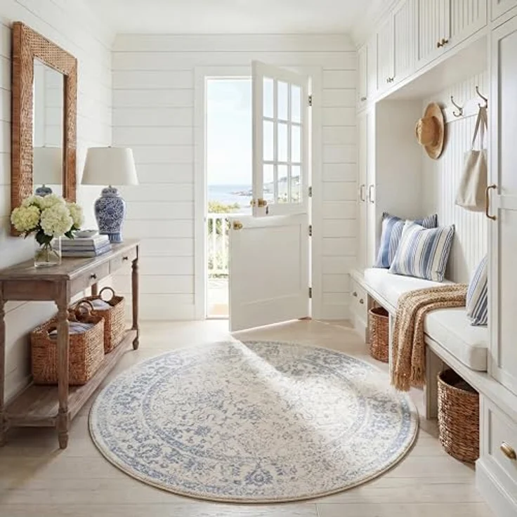 Safavieh Runder Teppich 183 cm Rund - Adirondack Collection - Transitional Design, Elfenbein & Schiefer, Pflegeleichte Synthetikmischung, Ideal für Wohnzimmer, Schlafzimmer, Büro | 1 cm Flor, Teppich für den Innenbereich, langlebig, kinder- und haustie... – Bild 1