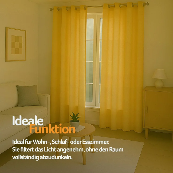 Gardine mit Ösen *** x *** cm ( Breite x Länge ) in ***, blickdichter Vorhang, Ösenvorhang in vielen Variationen 140x225 cm Gelb – Bild 7