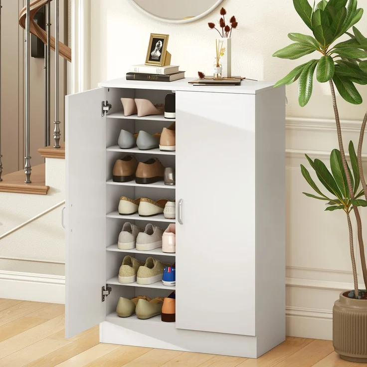 HOMCOM Schuhschrank, Spanplatte, Weiß, 70L x 35B x 108H cm – Bild 2