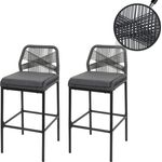 2er-Set Rope-Barhocker HWC-O21, Outdoor Sitzpolster Seilgeflecht Metall ~ anthrazit, Kissen dunkelgrau