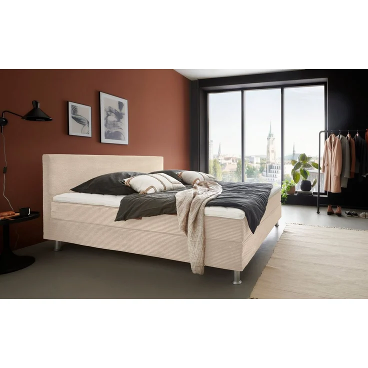 ATLANTIC home collection Boxbett inklusive Rost und Federkernmatratze, Polyester, Creme, 160x200 cm – Bild 5