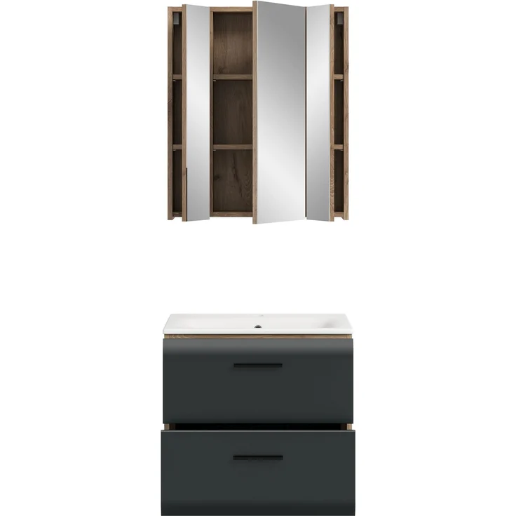Badezimmer-Set >Ice< in Nox Oak / Schwarz - 60x185x46cm (BxHxT) – Bild 4