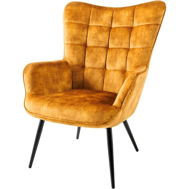 riess-ambiente Sessel SCANDINAVIA senfgelb / schwarz (Einzelartikel, 1-St), Wohnzimmer · Samt · Metall · mit Armlehnen · Scandinavian Design