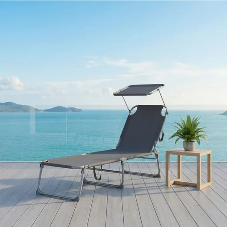 SONGMICS Sonnenliege klappbar, belastbar bis 110 kg, verstellbare Sonnenblende, Rückenlehne, grau – Bild 1