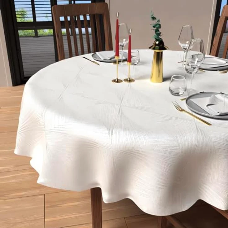 Soleil d'ochre, runde Anti-Flecken-Tischdecke, Durchmesser 180 cm, Luxus-Weiß – Bild 2