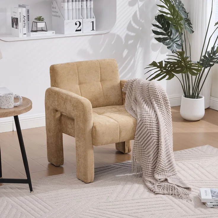 Sessel Chenille modern Relaxsessel Wohnzimmer Sitzlandschaft Lounge Sitz,Senfgelb