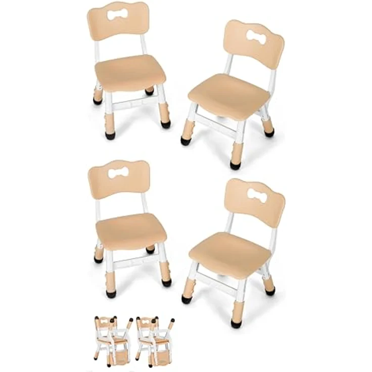 Clevich Kinder Schreibtischstuhl, Kinderstuhl Plastik bis 100KG, Kinder Stuhl Höhenverstellbar, mit Rückenlehne, ab 2 Jahr, Schule, Kinderzimmer, Tagespflege, Kindermöbel (Gelb, 4PCS) – Bild 2